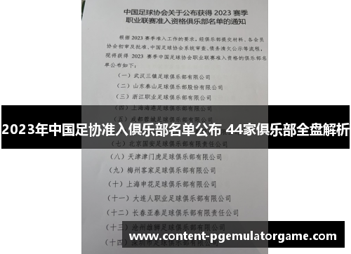 2023年中国足协准入俱乐部名单公布 44家俱乐部全盘解析