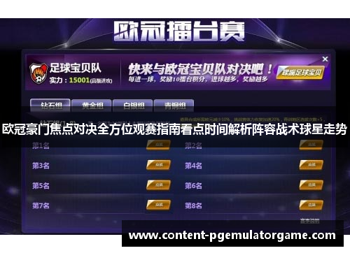 欧冠豪门焦点对决全方位观赛指南看点时间解析阵容战术球星走势